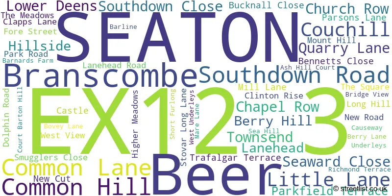 A word cloud for the EX12 3 postcode